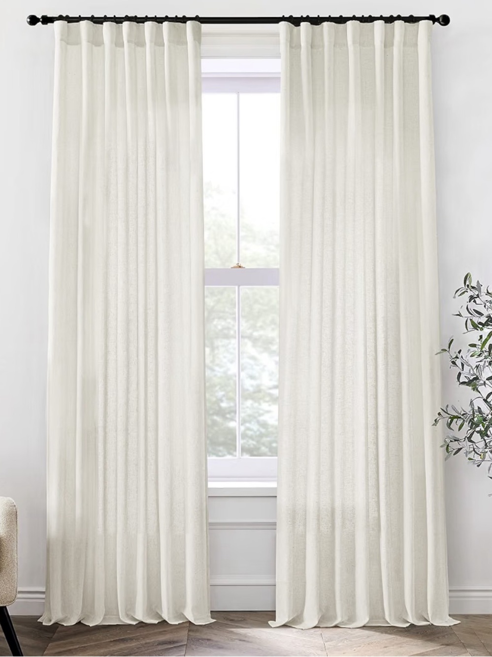 Cream Linen-Cotton Sheer Curtains - 2 Panel Set